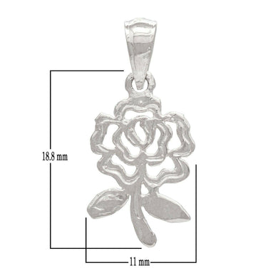14k White Gold Solid Diamond Cut Rose Flower Charm Pendant - Jewelry Store by Erik Rayo