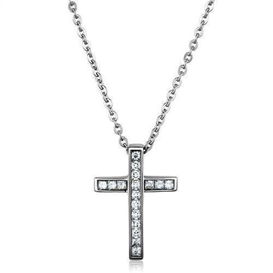 17 Stones Cross Necklace for Men and Women High polished (no plating) Stainless Steel Chain Pendant with AAA Grade CZ in Clear - Jewelry Store by Erik Rayo