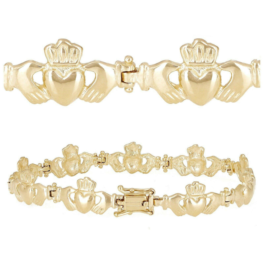 10k Bracelet Queen of Hearts Gold Irish Claddagh Bracelet 7.5