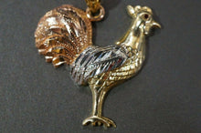 Load image into Gallery viewer, 10K Solid Yellow Gold Three Tri Color Rooster Chicken Red Eyes Pendant. 2 Sizes - Jewelry Store by Erik Rayo

