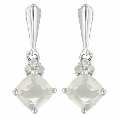 10k White Gold Rose Quartz & Diamond Accent Dangle Earrings - Jewelry Store by Erik Rayo