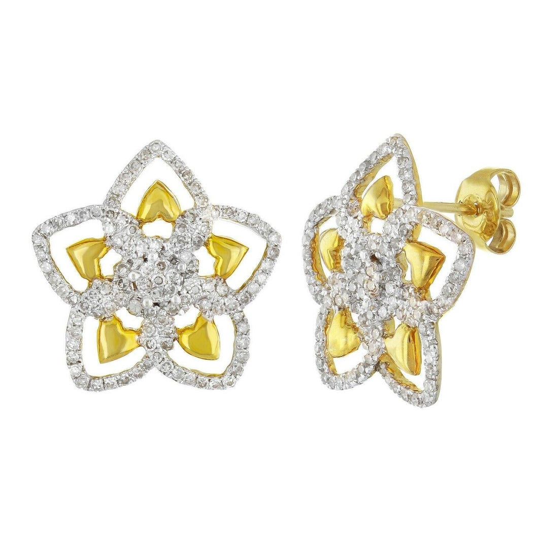 10k Yellow Gold 0.91ctw Diamond Pave Heart Flower Earrings - ErikRayo.com