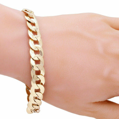 10k Yellow Gold Flat Cuban Curb Link Chain Bracelet 7