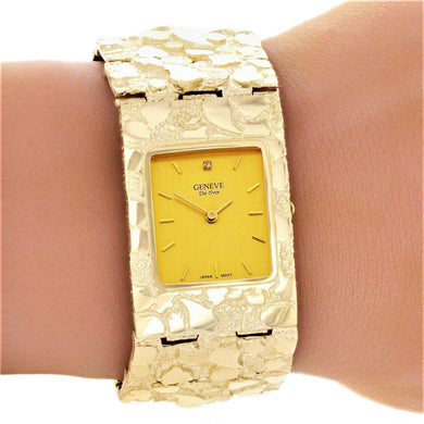 10k Yellow Gold Nugget Wrist Watch Geneve Diamond Watch 8