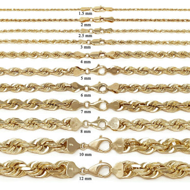 14K Gold Diamond Cut Rope Chains Necklaces For Men Women Kids Children - ErikRayo.com