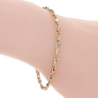 14k Rose & White Gold Handmade Fashion Link Bracelet 7