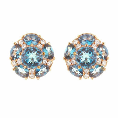 14k Rose Gold 0.09ctw London Blue Topaz & Diamond Flower Stud Earrings - Jewelry Store by Erik Rayo