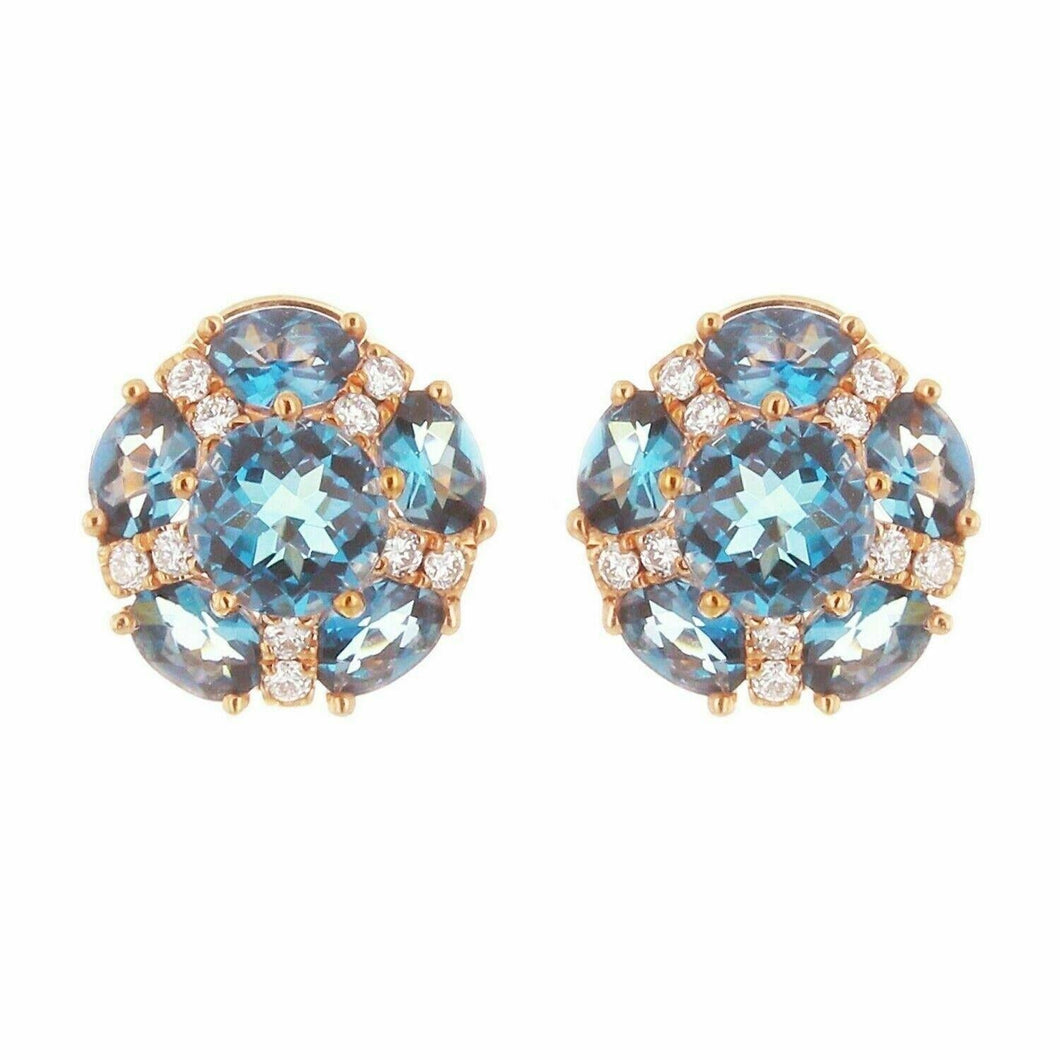 14k Rose Gold 0.09ctw London Blue Topaz & Diamond Flower Stud Earrings - Jewelry Store by Erik Rayo