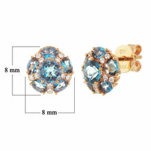 Load image into Gallery viewer, 14k Rose Gold 0.09ctw London Blue Topaz &amp; Diamond Flower Stud Earrings - Jewelry Store by Erik Rayo
