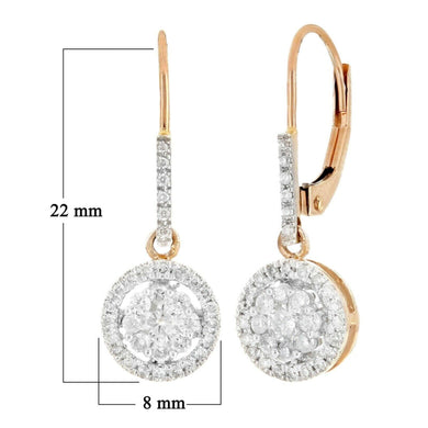 14k Rose Gold 0.50ctw Diamond Circle Halo Dangle Oblong Lever Hoop Earrings - Jewelry Store by Erik Rayo