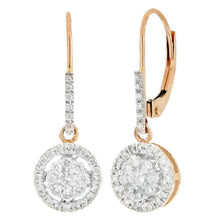 Load image into Gallery viewer, 14k Rose Gold 0.50ctw Diamond Circle Halo Dangle Oblong Lever Hoop Earrings - ErikRayo.com
