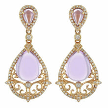 Load image into Gallery viewer, 14k Rose Gold 0.70ctw Cabochon Amethyst &amp; Diamond Pear Drop Vintage Earrings - Jewelry Store by Erik Rayo
