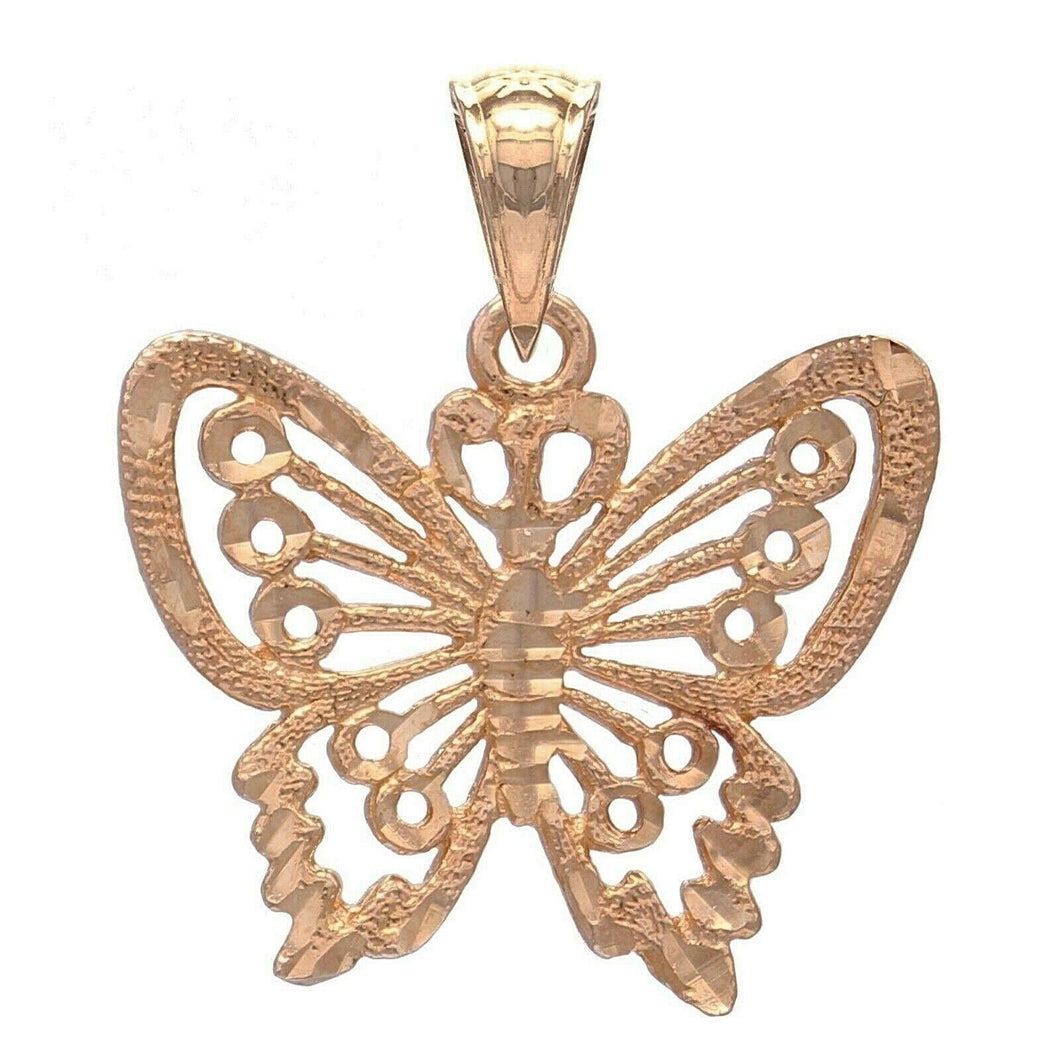 14k Rose Gold Solid Diamond Cut Butterfly Charm Pendant - Jewelry Store by Erik Rayo