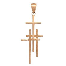 Load image into Gallery viewer, 14k Rose Gold Solid Religious Calvary 3 Cross Charm Pendant 1.48&quot; - Jewelry Store by Erik Rayo
