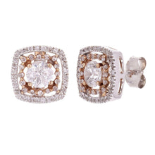 Load image into Gallery viewer, 14k White &amp; Rose Gold 1ctw Diamond Vintage Double Halo Square Stud Earrings - Jewelry Store by Erik Rayo
