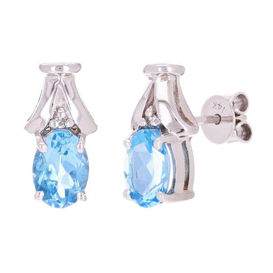 14k White Gold 0.02ctw Blue Topaz & Diamond Pear Drop Stud Earrings - Jewelry Store by Erik Rayo