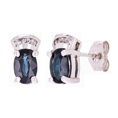 14k White Gold 0.05ctw Sapphire & Diamond Oval Stud Earrings - Jewelry Store by Erik Rayo