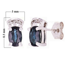 Load image into Gallery viewer, 14k White Gold 0.05ctw Sapphire &amp; Diamond Oval Stud Earrings - Jewelry Store by Erik Rayo
