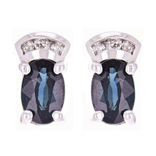 Load image into Gallery viewer, 14k White Gold 0.05ctw Sapphire &amp; Diamond Oval Stud Earrings - Jewelry Store by Erik Rayo
