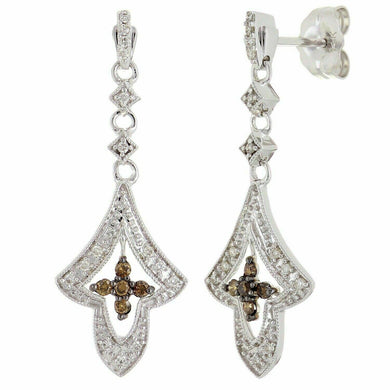 14k White Gold 0.25ctw Intense Brown & White Diamond Fleur de Liz Cross Earrings - Jewelry Store by Erik Rayo