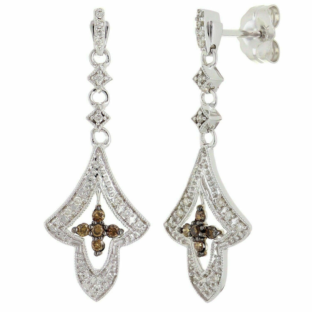 14k White Gold 0.25ctw Intense Brown & White Diamond Fleur de Liz Cross Earrings - ErikRayo.com
