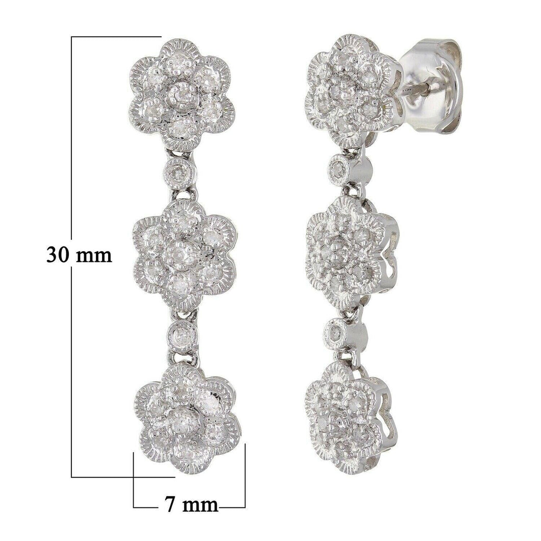 14k White Gold 0.30ctw Diamond Pave Flower Cluster Dangle Earrings - Jewelry Store by Erik Rayo