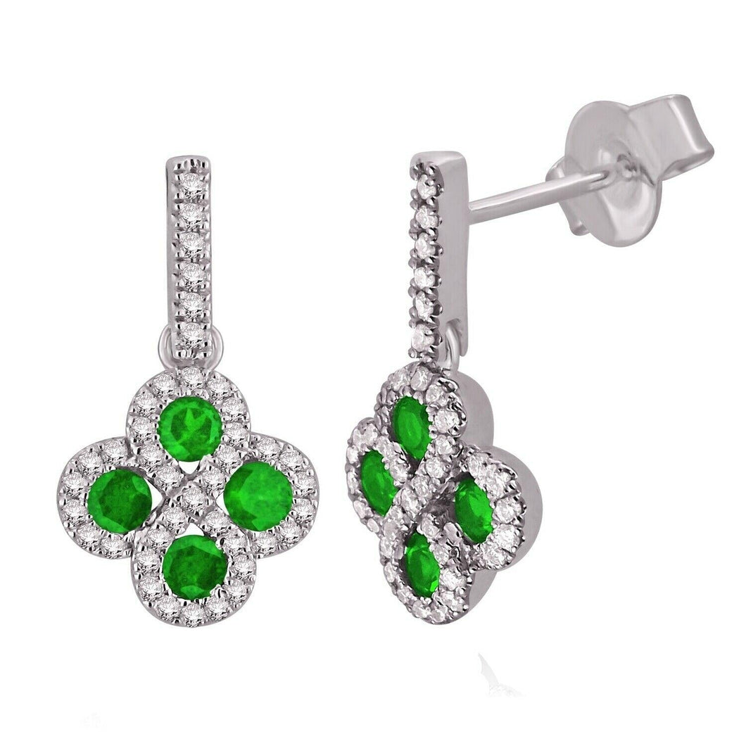 14k White Gold 0.30ctw Emerald and Diamond Dangle Drop Earrings - Jewelry Store by Erik Rayo