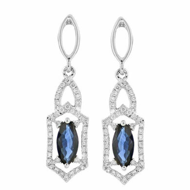 14k White Gold 0.30ctw Sapphire & Diamond Vintage Style Dangle Earrings - Jewelry Store by Erik Rayo
