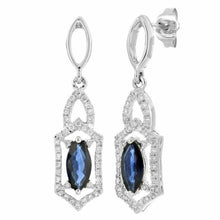 Load image into Gallery viewer, 14k White Gold 0.30ctw Sapphire &amp; Diamond Vintage Style Dangle Earrings - Jewelry Store by Erik Rayo
