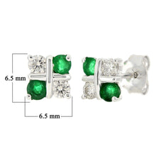 Load image into Gallery viewer, 14k White Gold 0.32ctw Emerald &amp; Diamond XOXO Square Stud Earrings - Jewelry Store by Erik Rayo
