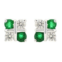 Load image into Gallery viewer, 14k White Gold 0.32ctw Emerald &amp; Diamond XOXO Square Stud Earrings - Jewelry Store by Erik Rayo
