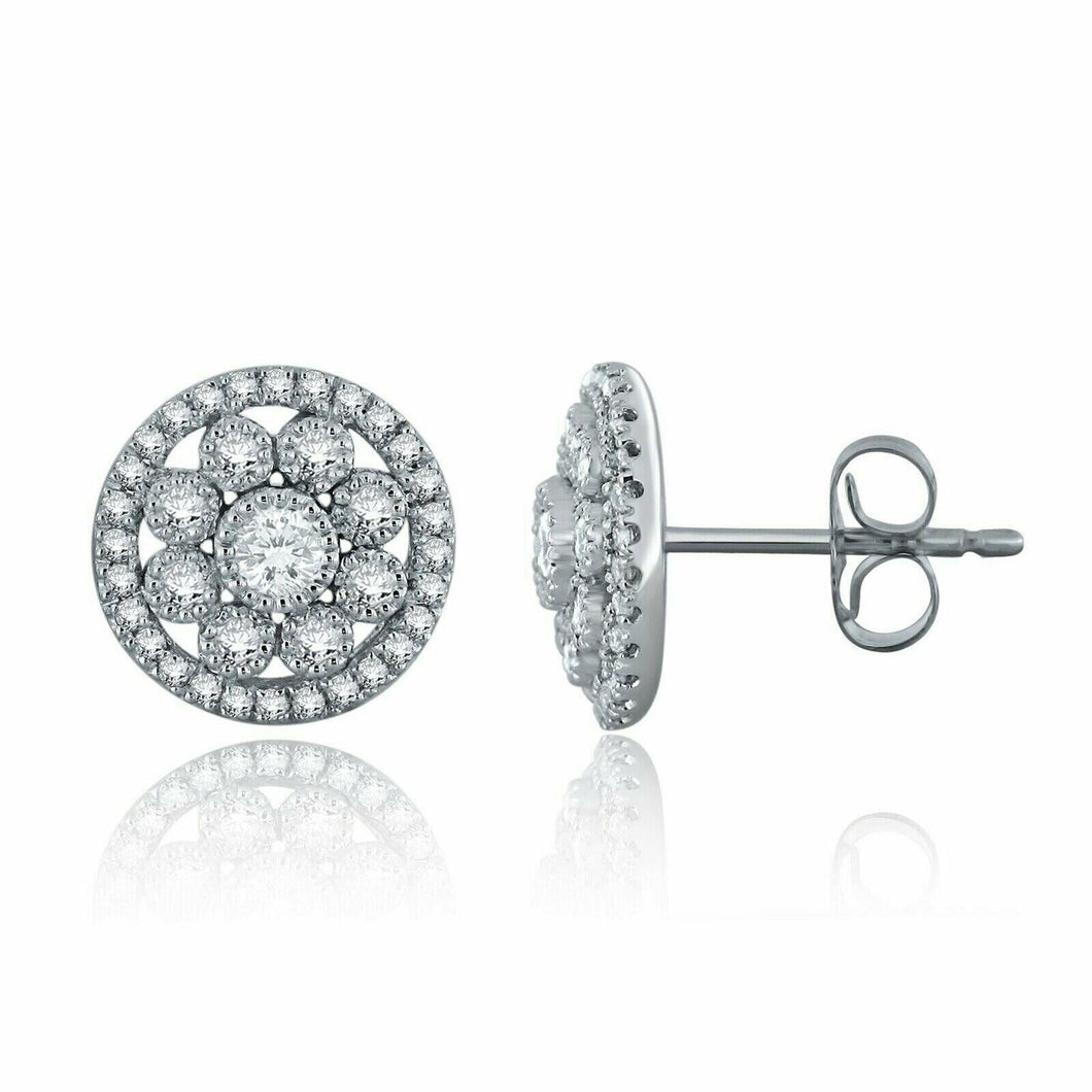 14k White Gold 0.35ctw Diamond Flower Eternity Round Milgrain Stud Earrings - Jewelry Store by Erik Rayo