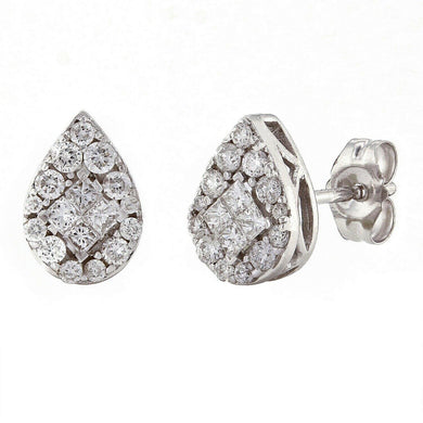14k White Gold 0.35ctw Diamond Pear Shaped Cluster Stud Earrings - ErikRayo.com