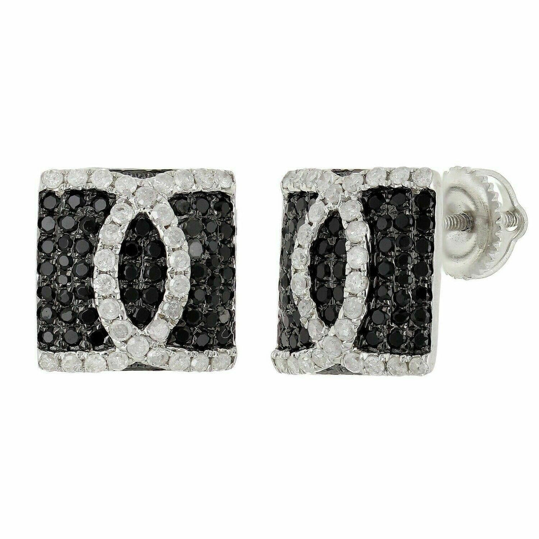 14k White Gold 0.50ctw Black &White Diamond Interlocking Square Earrings - ErikRayo.com