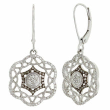 Load image into Gallery viewer, 14k White Gold 0.50ctw Champagne &amp; White Diamond Spider Web Dangle Earrings - ErikRayo.com
