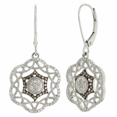 14k White Gold 0.50ctw Champagne & White Diamond Spider Web Dangle Earrings - Jewelry Store by Erik Rayo