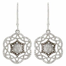 Load image into Gallery viewer, 14k White Gold 0.50ctw Champagne &amp; White Diamond Spider Web Dangle Earrings - ErikRayo.com
