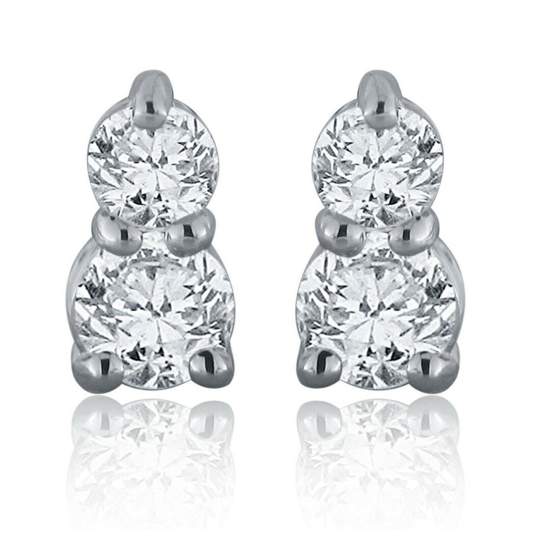 14k White Gold 0.50ctw Diamond Graduated 2-Stone Cluster Stud Earrings - Jewelry Store by Erik Rayo
