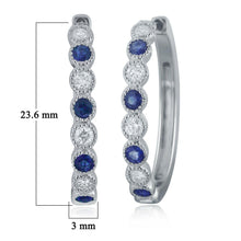 Load image into Gallery viewer, 14k White Gold 0.50ctw Sapphire &amp; Diamond Half-Eternity Oblong Hoop Earrings - Jewelry Store by Erik Rayo

