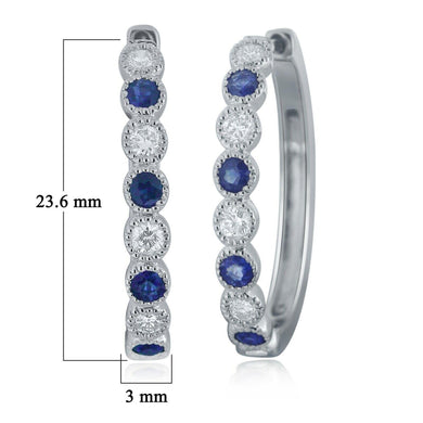14k White Gold 0.50ctw Sapphire & Diamond Half-Eternity Oblong Hoop Earrings - Jewelry Store by Erik Rayo