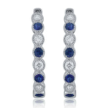 Load image into Gallery viewer, 14k White Gold 0.50ctw Sapphire &amp; Diamond Half-Eternity Oblong Hoop Earrings - Jewelry Store by Erik Rayo
