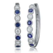 Load image into Gallery viewer, 14k White Gold 0.50ctw Sapphire &amp; Diamond Half-Eternity Oblong Hoop Earrings - Jewelry Store by Erik Rayo
