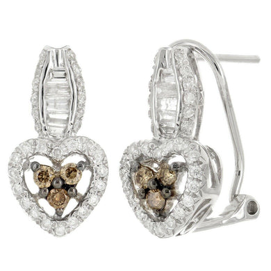 14k White Gold 0.60ctw Brown & White Diamond Heart Drop Earrings - Jewelry Store by Erik Rayo