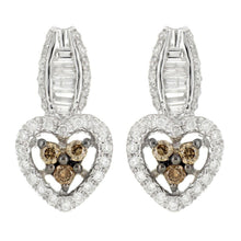 Load image into Gallery viewer, 14k White Gold 0.60ctw Brown &amp; White Diamond Heart Drop Earrings - Jewelry Store by Erik Rayo
