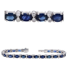Load image into Gallery viewer, 14k White Gold 0.80ctw Sapphire &amp; Diamond Oval Link Bracelet 7&quot; for Men and Women - Jewelry Store by Erik Rayo
