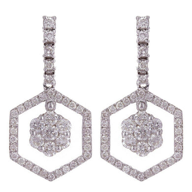 14k White Gold 1.65ctw Diamond Dangling Cluster Drop Earrings - Jewelry Store by Erik Rayo