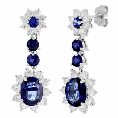 14k White Gold 1.97ctw Sapphire & Diamond Cluster Dangle Earrings - Jewelry Store by Erik Rayo