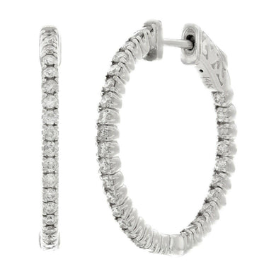 14k White Gold 1ctw Diamond Inside Out Slim Hoop Earrings - ErikRayo.com