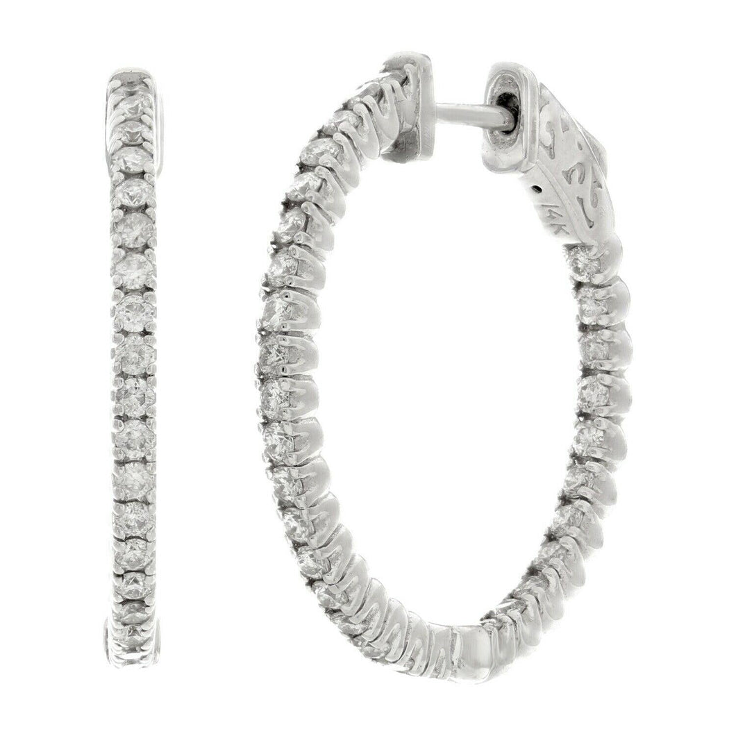 14k White Gold 1ctw Diamond Inside Out Slim Hoop Earrings - Jewelry Store by Erik Rayo