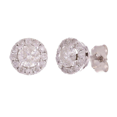14k White Gold 1ctw Diamond Solitaire Halo Cluster Stud Earrings - Jewelry Store by Erik Rayo